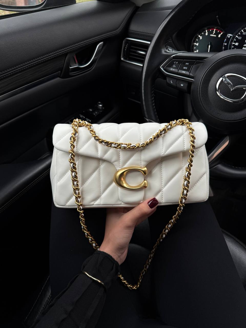 Coach Leather Covered C Closure Puffy Tabby Shoulder Bag White - 2