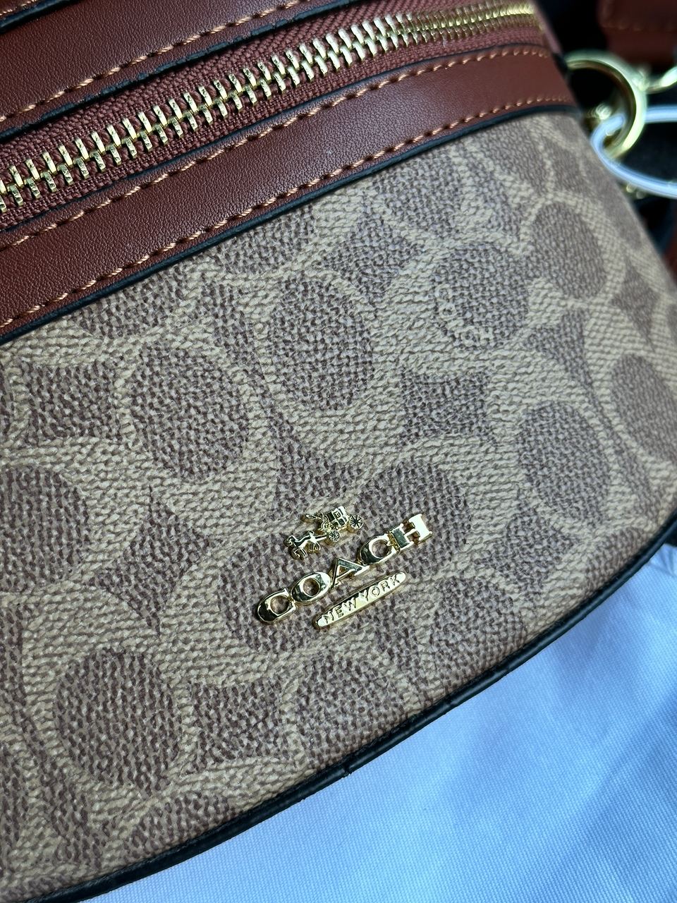 Coach Leather Signature Belt Bag, Tan/Rust - 13