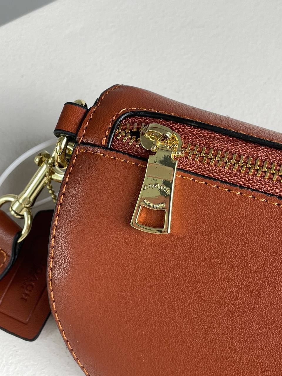 Coach Leather Signature Belt Bag, Tan/Rust - 17