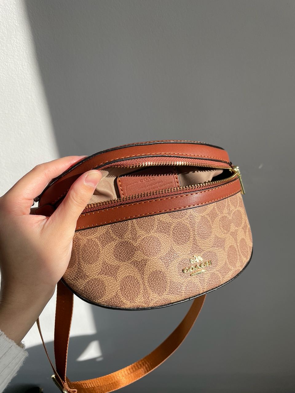 Coach Leather Signature Belt Bag, Tan/Rust - 24