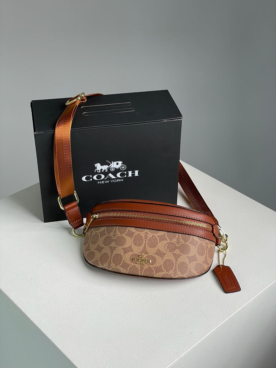Coach Leather Signature Belt Bag, Tan/Rust - 3