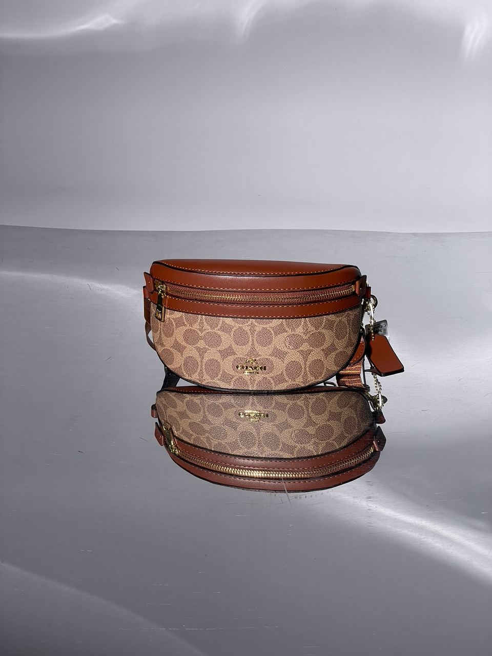 Coach Leather Signature Belt Bag, Tan/Rust - 7