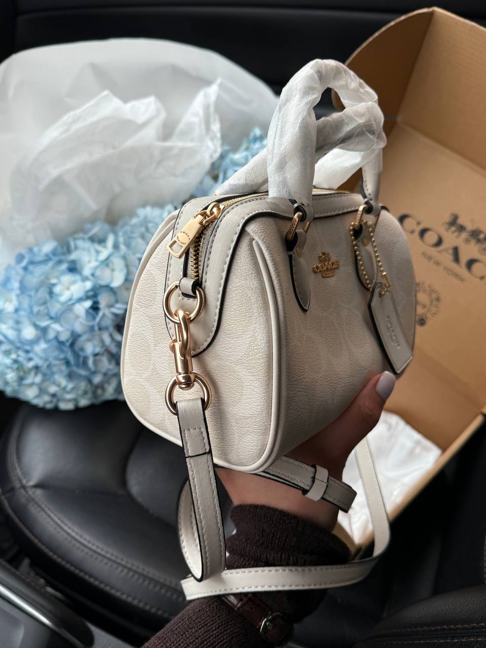 Coach Mini Rowan Satchel in Cream/Chalk Leather - 13
