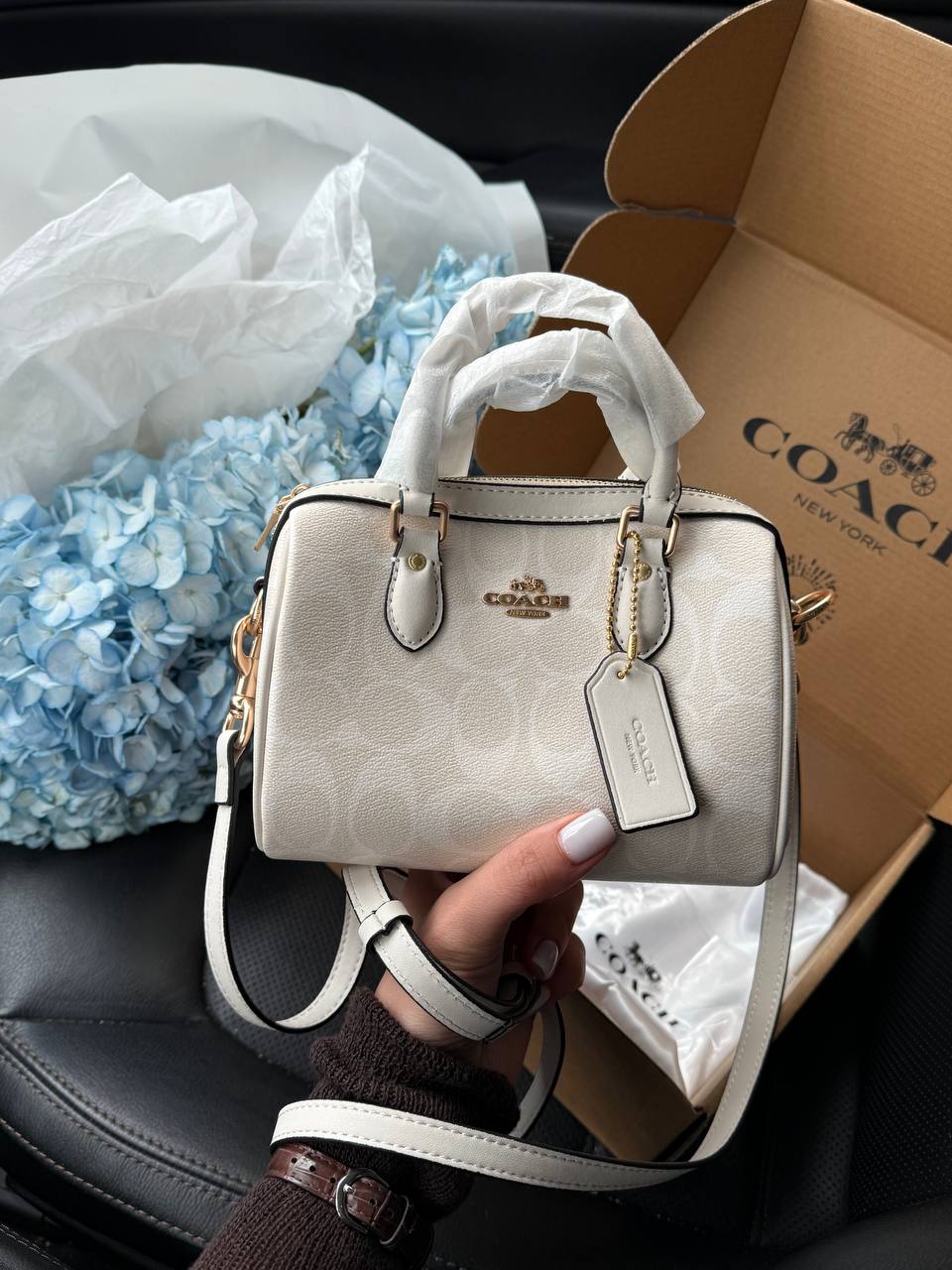 Coach Mini Rowan Satchel in Cream/Chalk Leather - 2