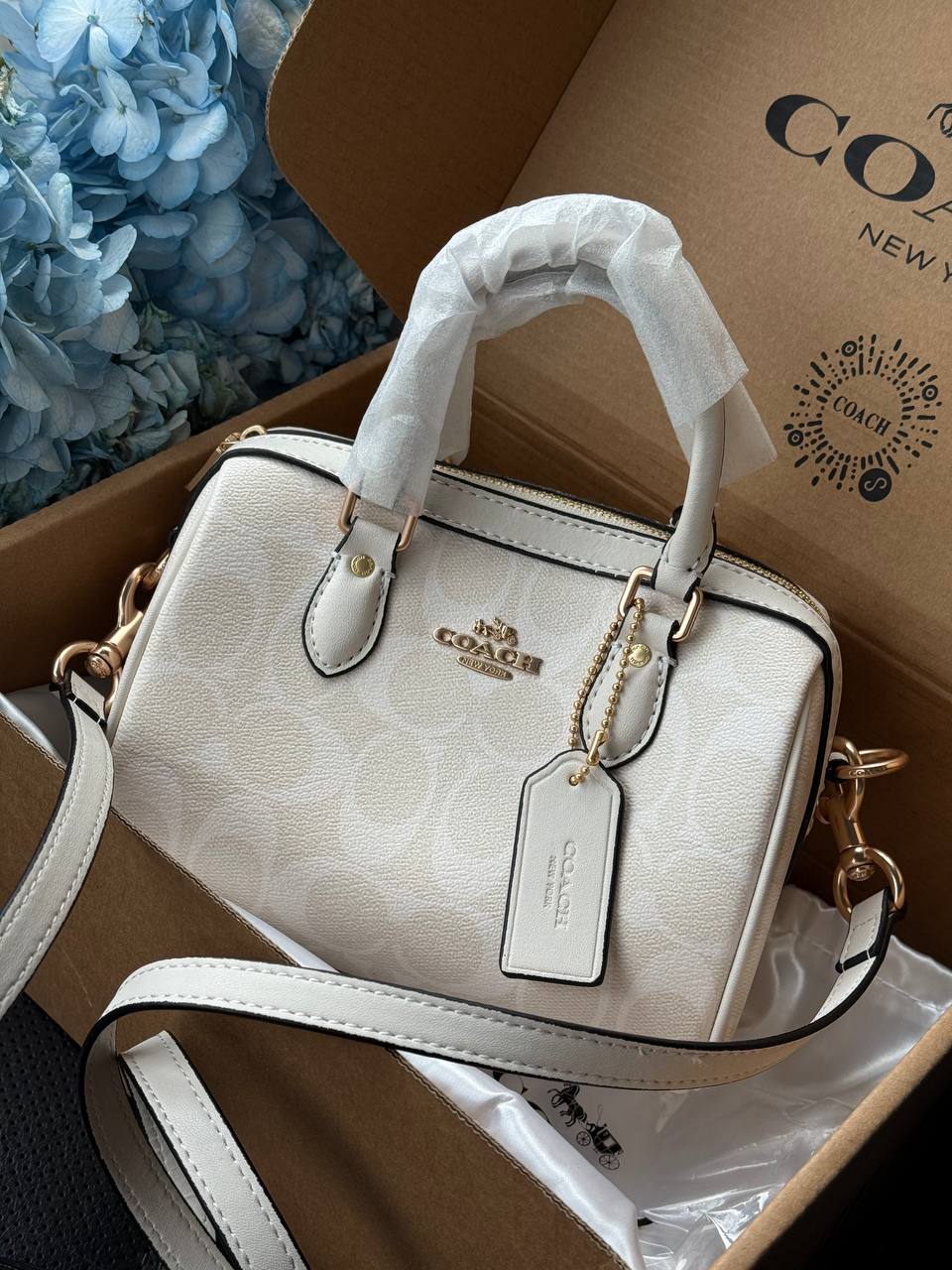 Coach Mini Rowan Satchel in Cream/Chalk Leather - 4