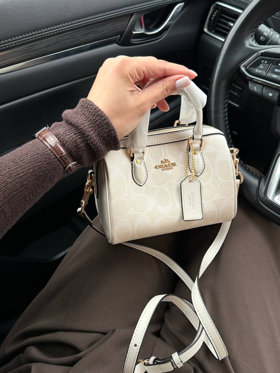 Coach Mini Rowan Satchel in Cream/Chalk Leather - 5