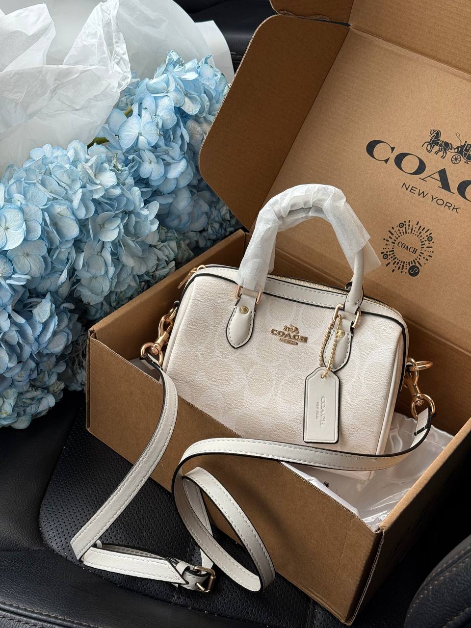Coach Mini Rowan Satchel in Cream/Chalk Leather - 6