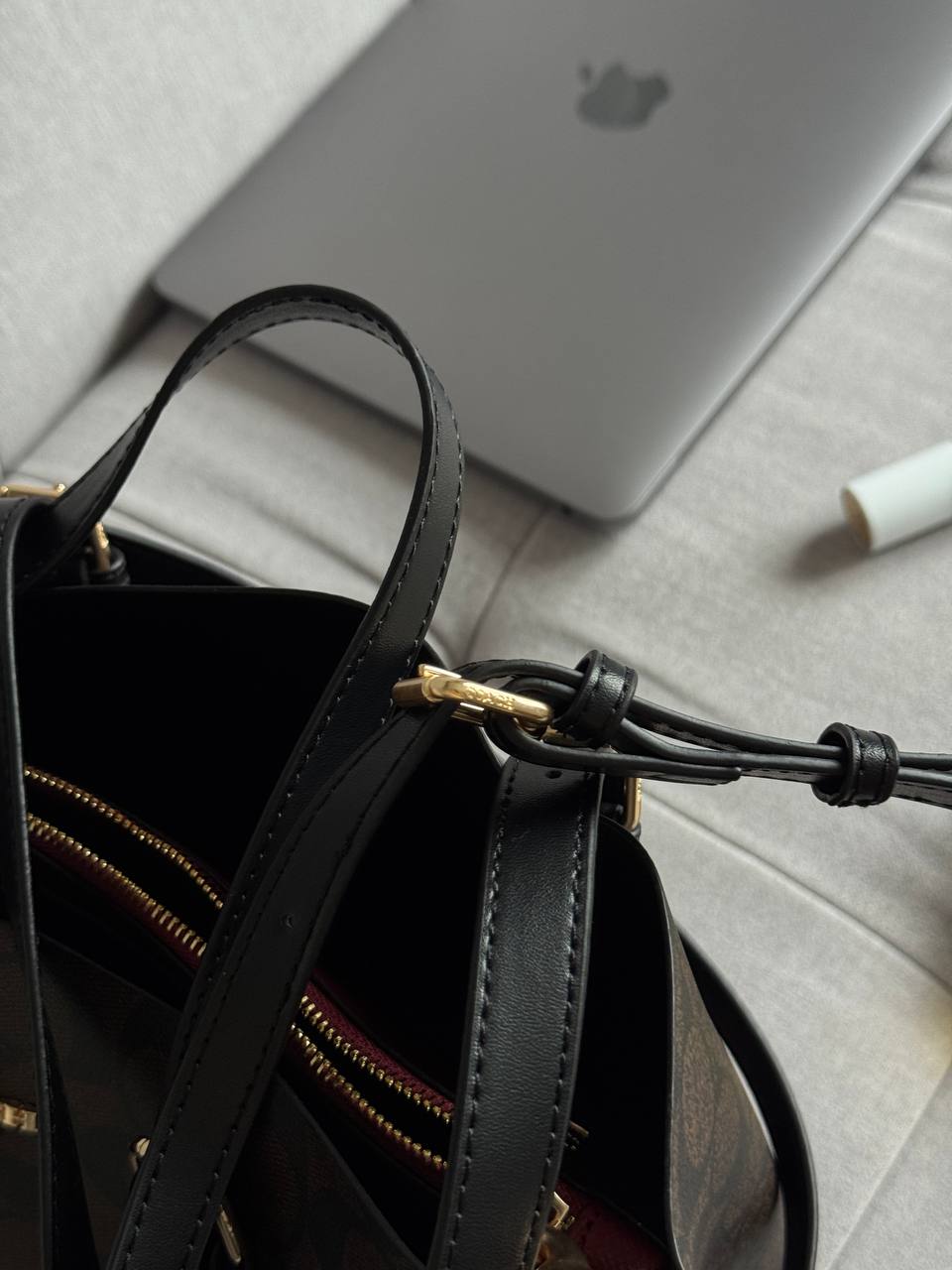 Coach Mollie Tote Bag In Signature Canvas Dark Brown/Black - 16