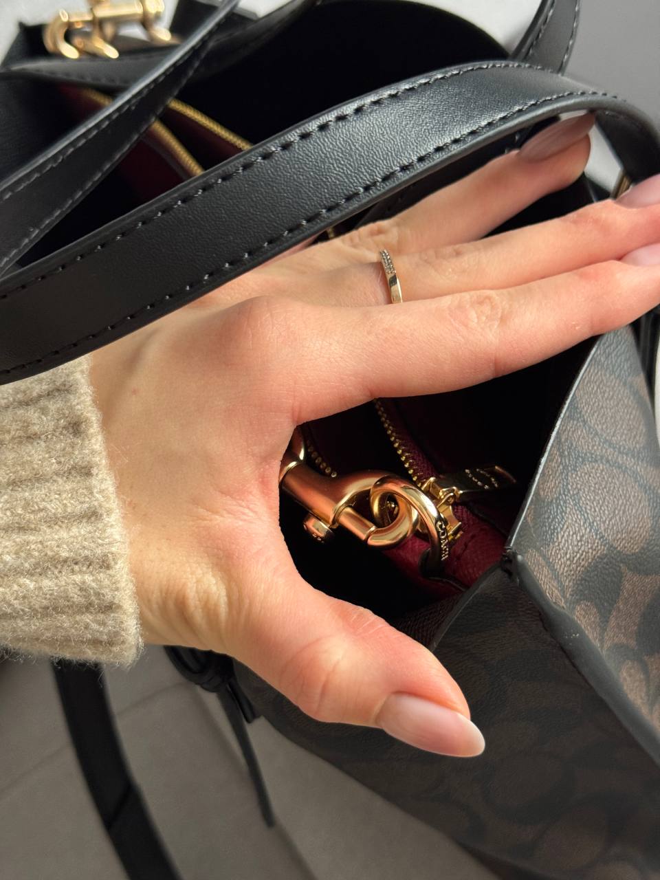 Coach Mollie Tote Bag In Signature Canvas Dark Brown/Black - 17