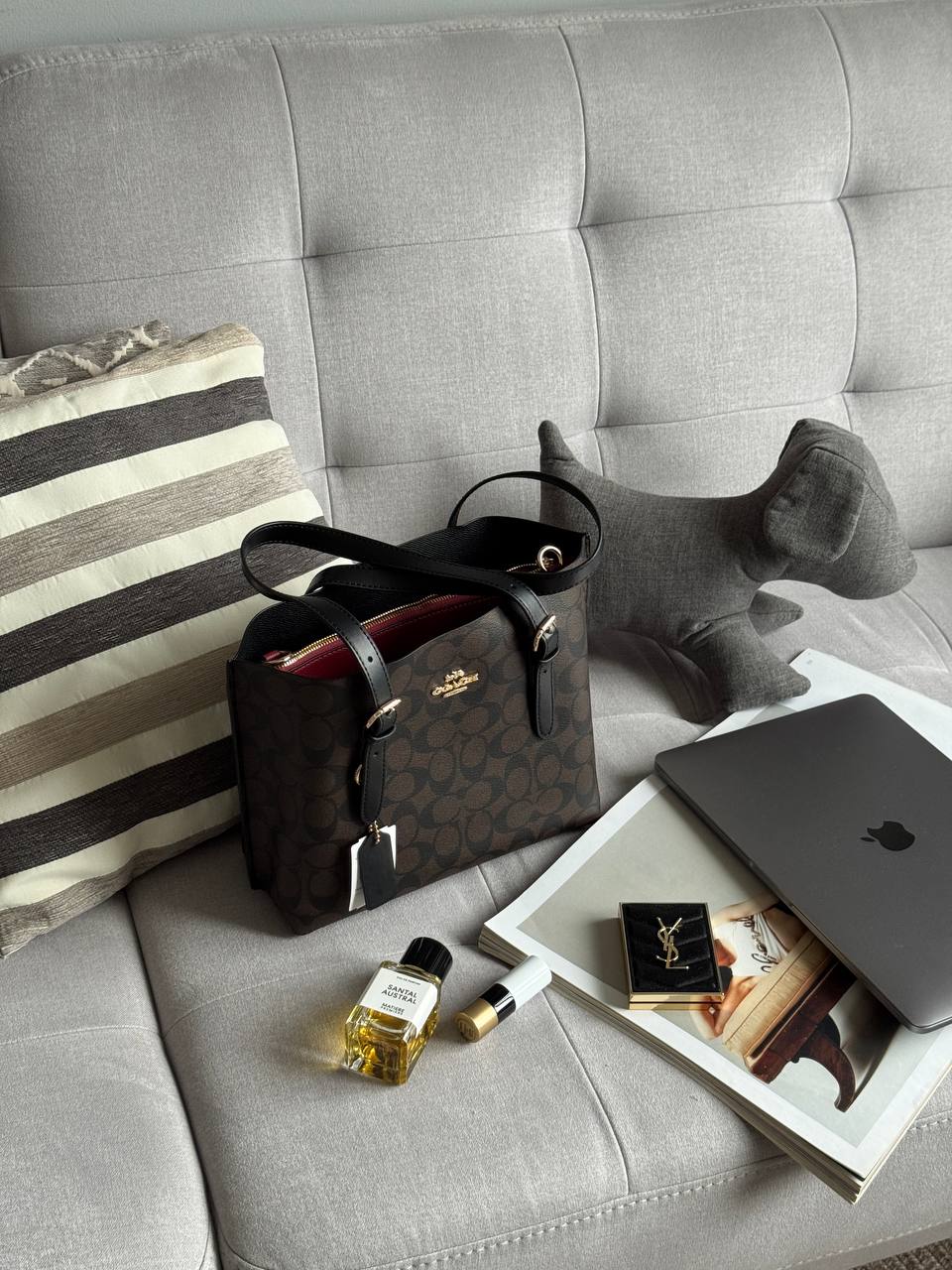 Coach Mollie Tote Bag In Signature Canvas Dark Brown/Black - 5