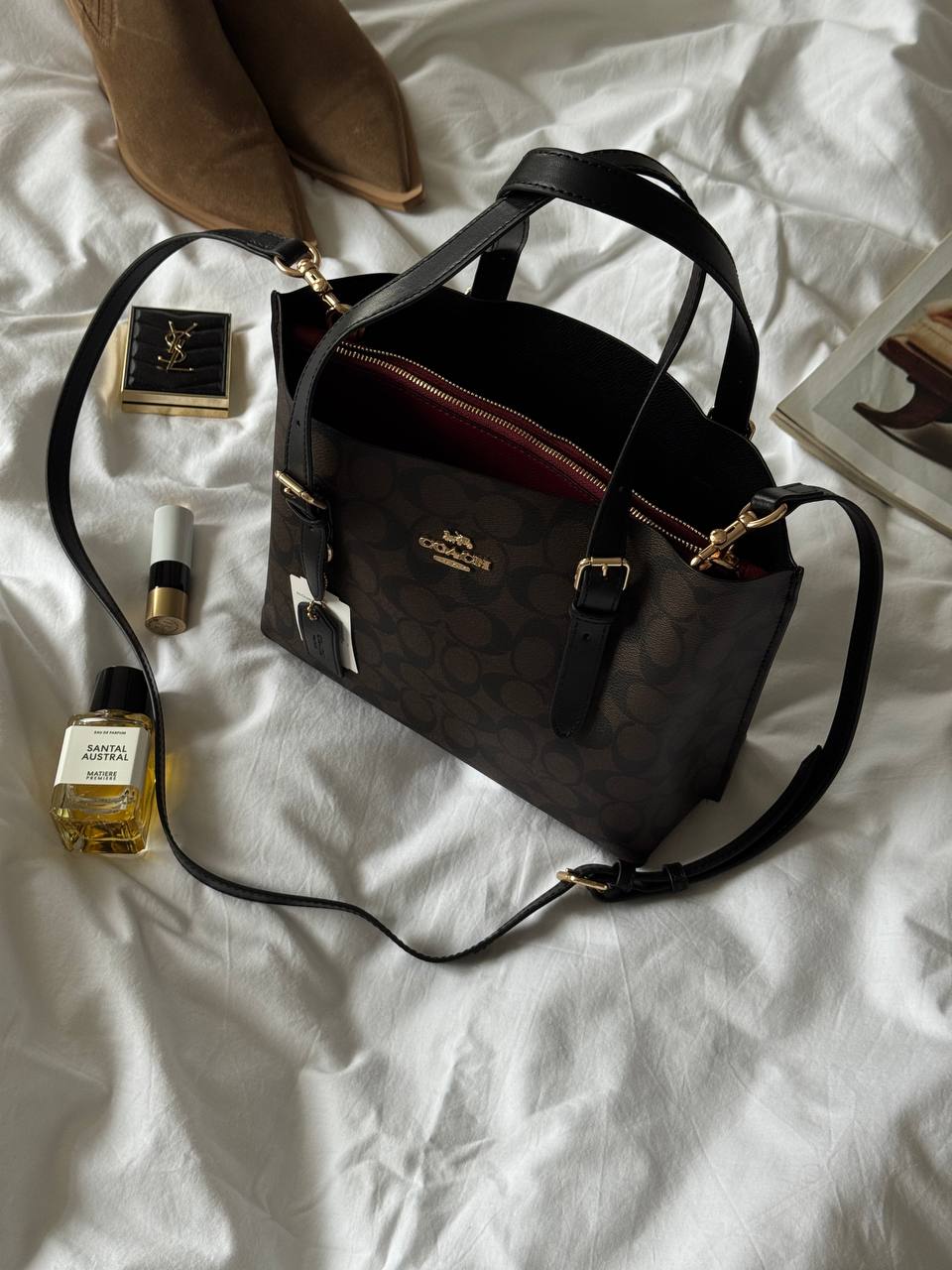 Coach Mollie Tote Bag In Signature Canvas Dark Brown/Black - 6