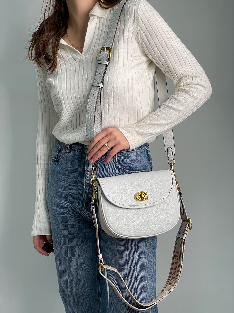 Coach Polished Pebble Willow Saddle Bag White - 7