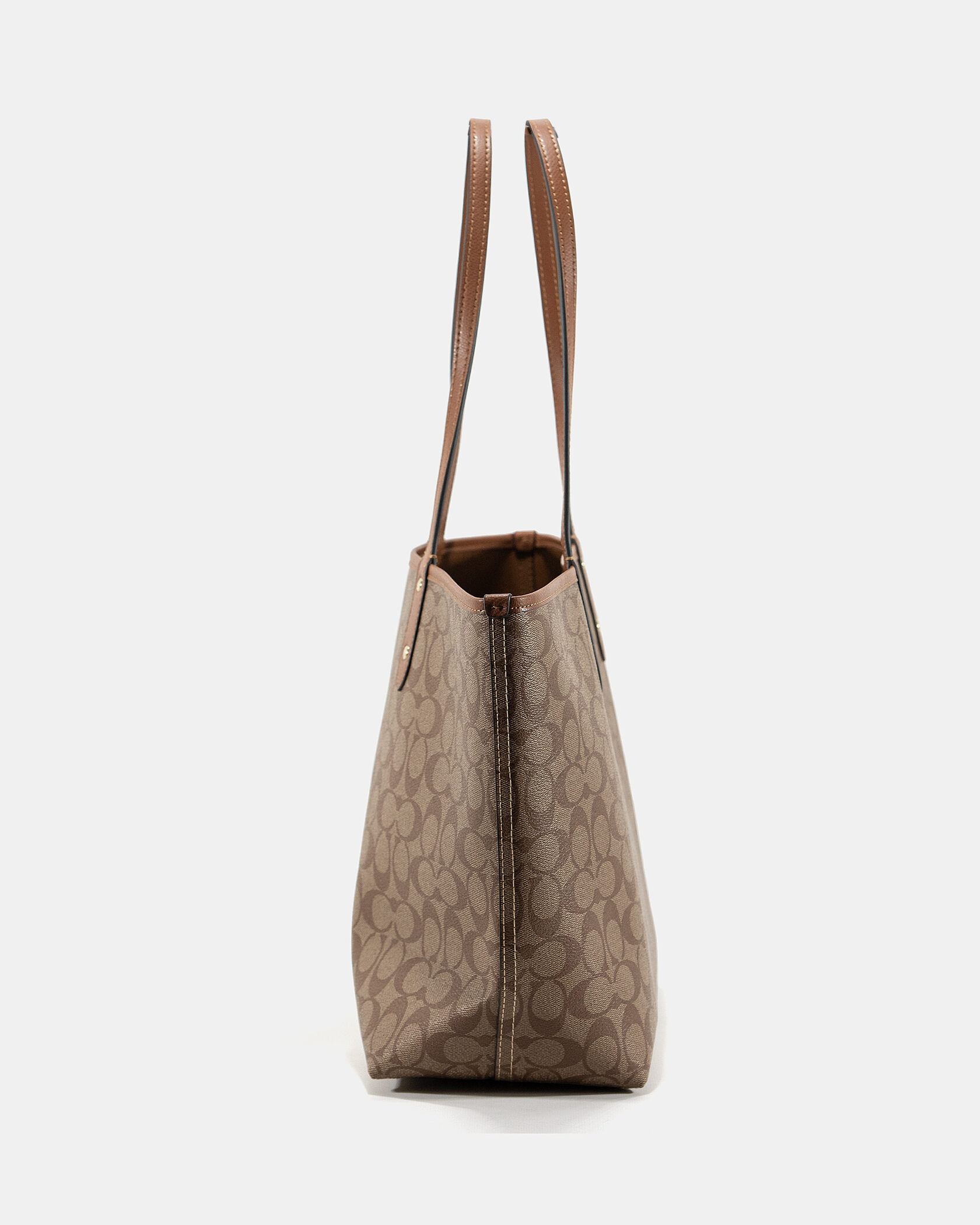 Coach Reversible Signature City Tote Khaki Saddle - 5