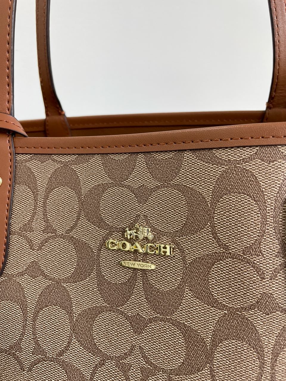 Coach Reversible Signature City Tote Khaki Saddle - 12