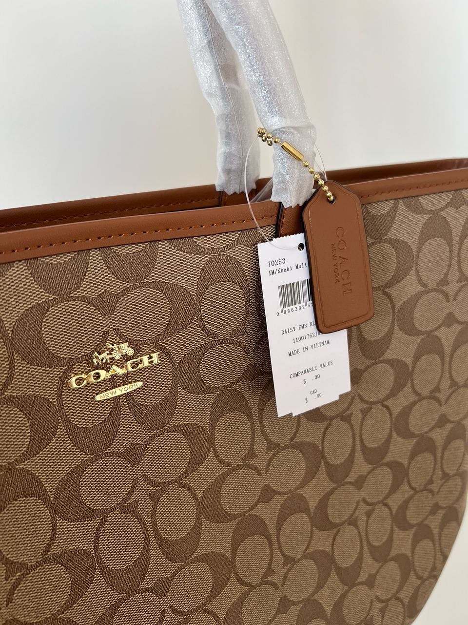 Coach Reversible Signature City Tote Khaki Saddle - 15