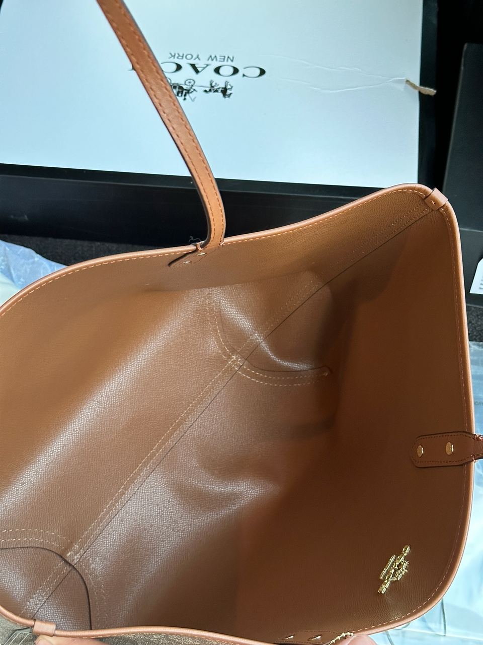 Coach Reversible Signature City Tote Khaki Saddle - 35