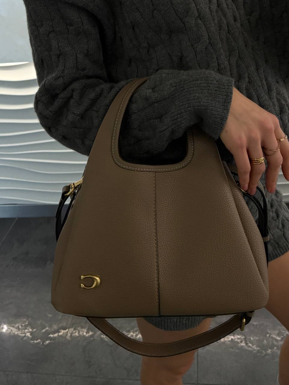 Coach Rossie In Leather Taupe/Gold - 4