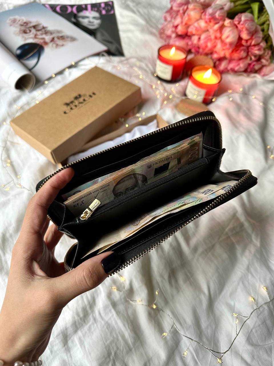 Coach Round Fastener Long Wallet Signature Brown/Black - 11