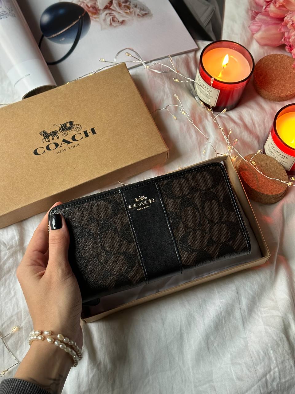 Coach Round Fastener Long Wallet Signature Brown/Black - 3