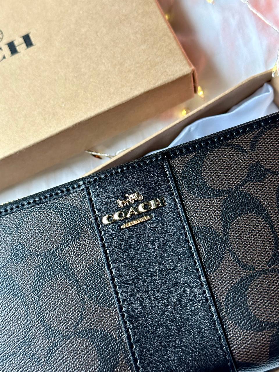 Coach Round Fastener Long Wallet Signature Brown/Black - 7