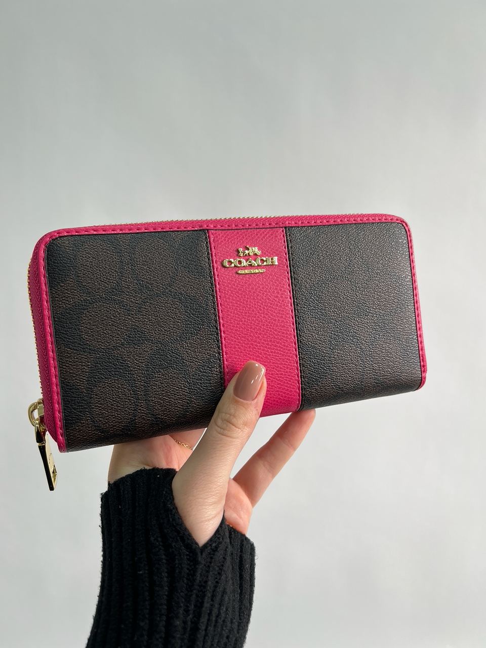 Coach Round Fastener Long Wallet Signature Brown/Pink - 5