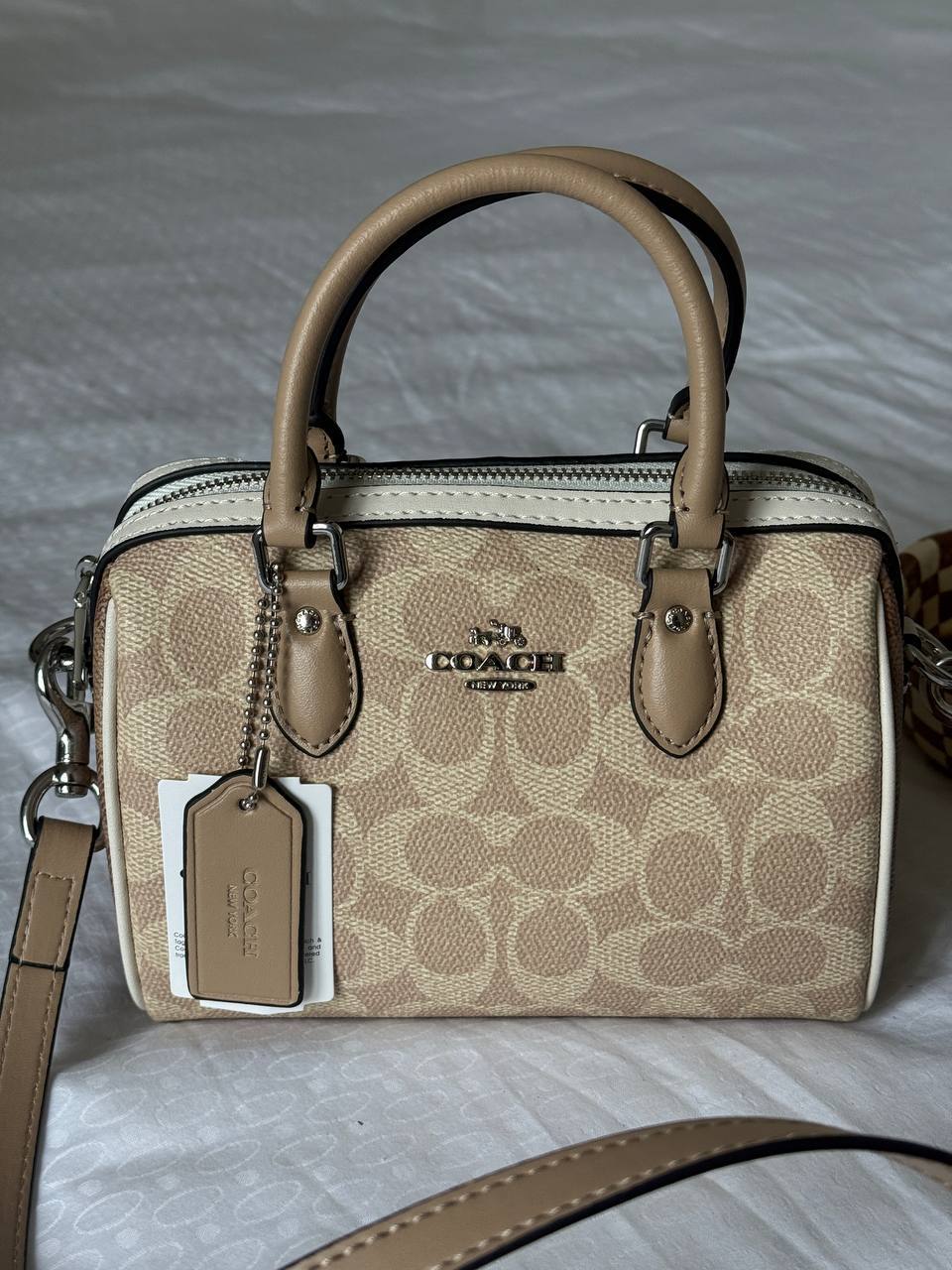Coach Rowan Satchel Bag In Signature Canvas Beige - 2