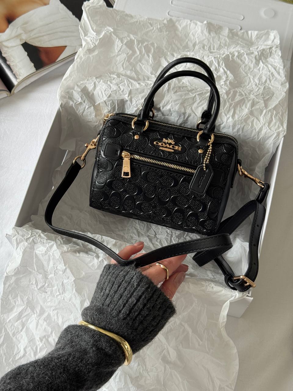 Coach Rowan Satchel Bag In Signature Canvas BLack - 3