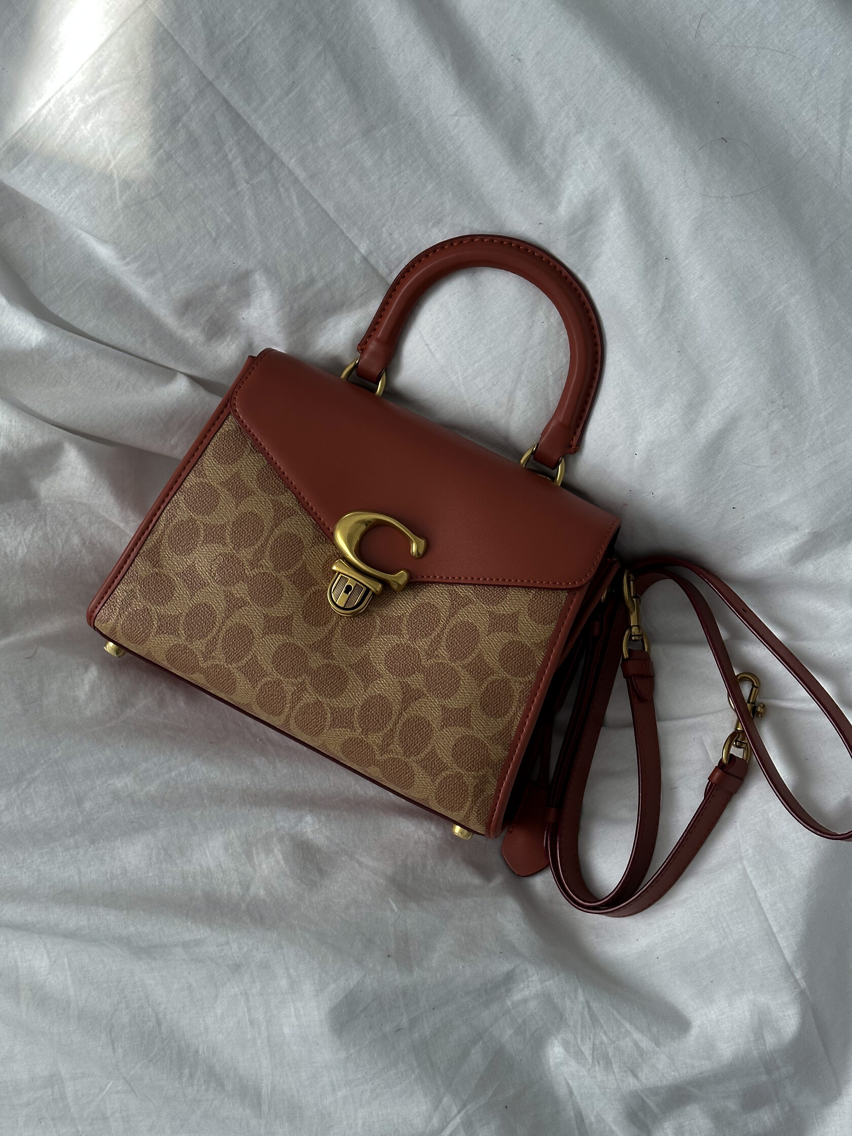 Coach Sammy Top Handle Bag in Signature Canvas Brass/Tan/Rust - 3