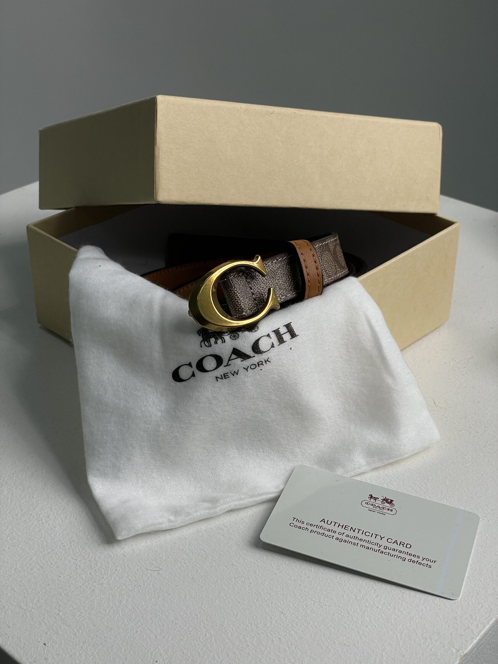 Coach Sculpted C Buckle Belt Beige - 4