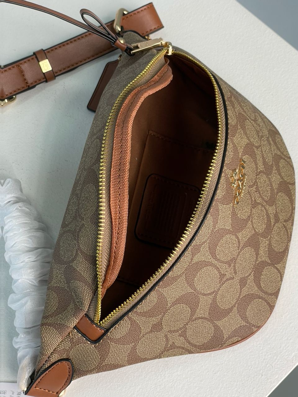 Coach Signature Belt Bag Fanny Pack Khaki Saddle - 18