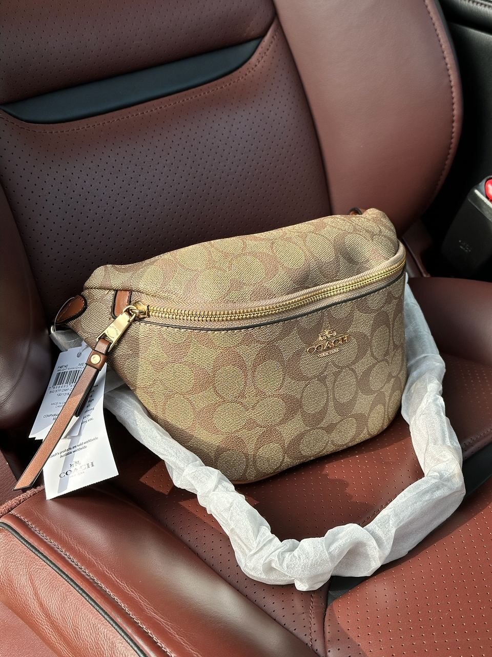 Coach Signature Belt Bag Fanny Pack Khaki Saddle - 3