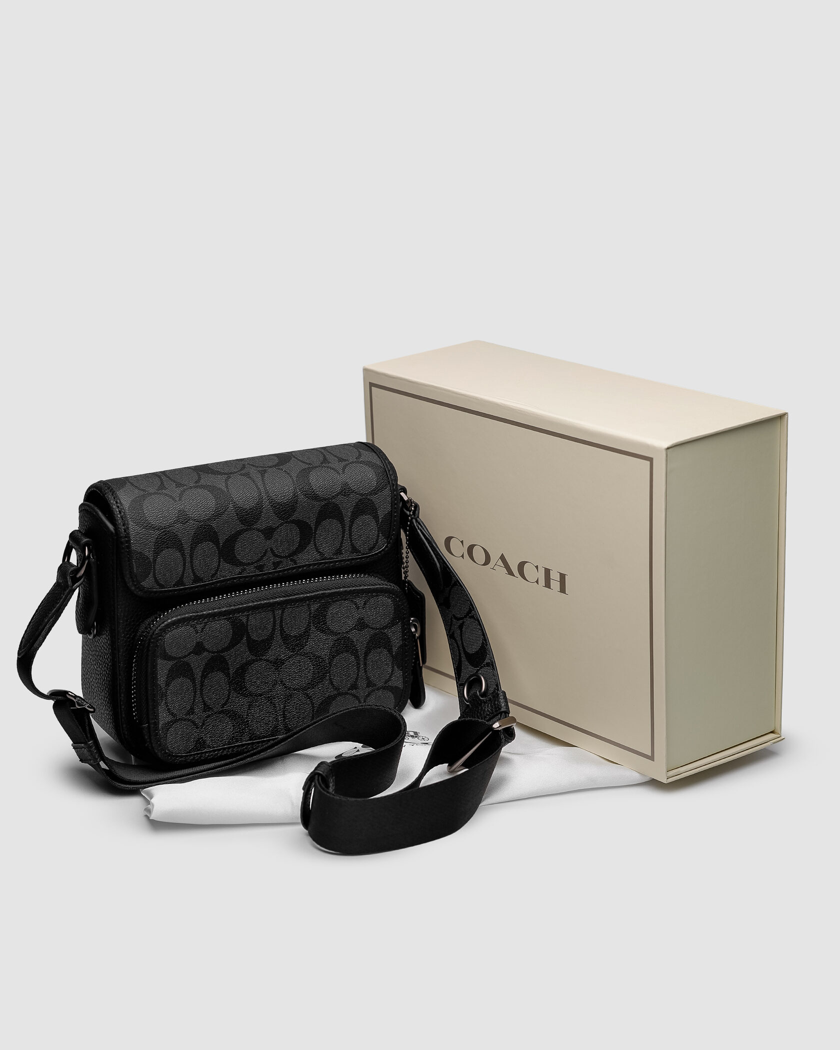 Coach Sullivan Flap Crossbody In Signature Canvas Grey/Black - 2