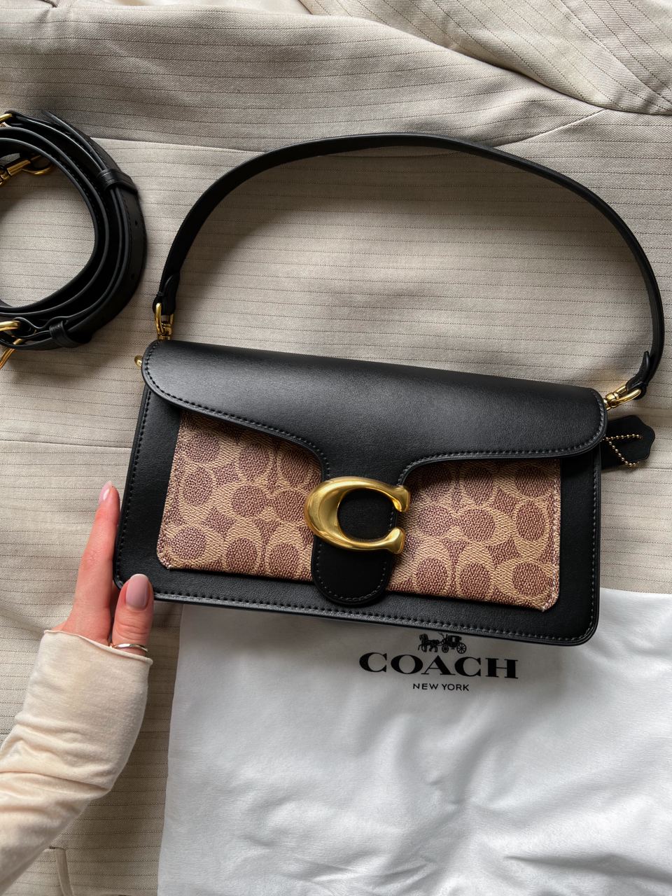 Coach Tabby Black/Beige Shoulder Bag In Signature Canvas - 2