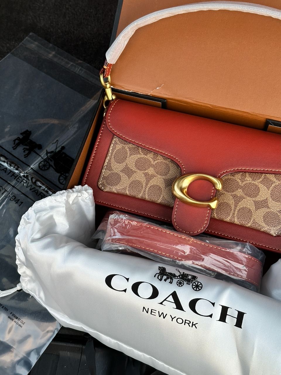 Coach Tabby Red/Beige Shoulder Bag In Signature Canvas - 3