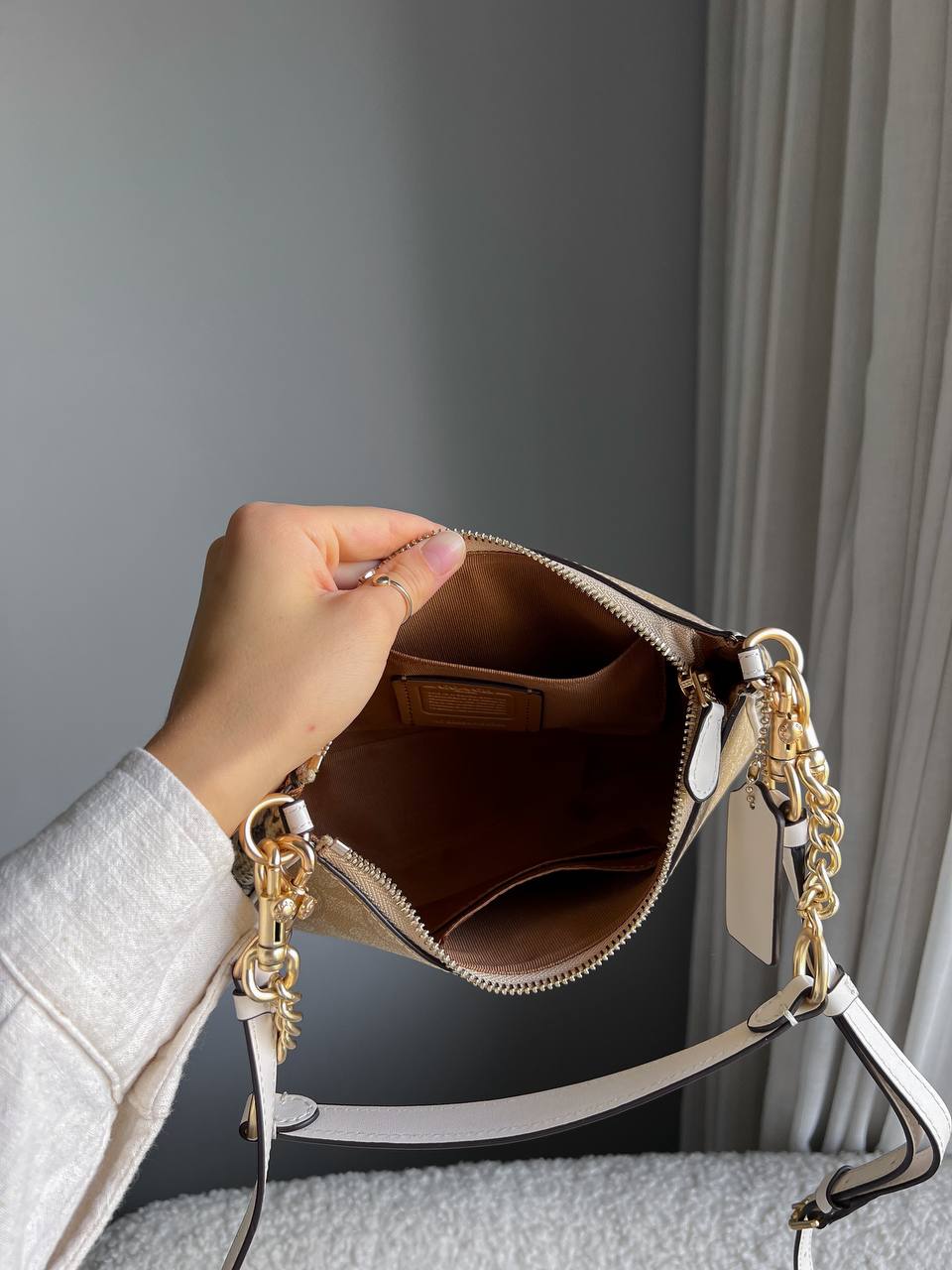 Coach Teri Caramel Shoulder Bag In Signature Canvas - 14