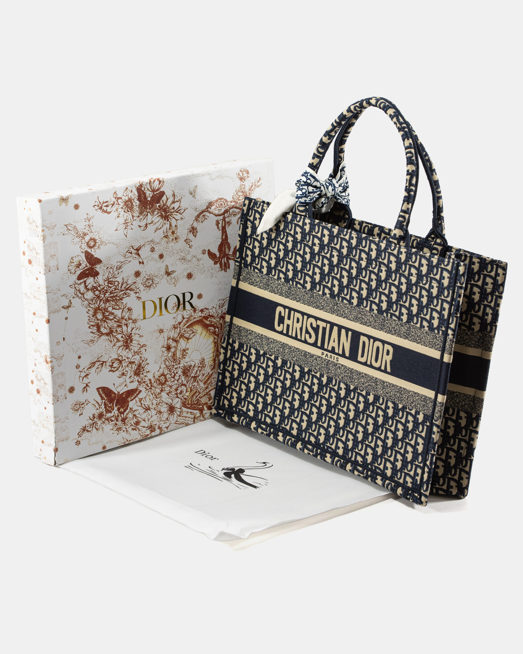 Dior Large Book Tote Ecru and Blue Dior Oblique Embroidery - 2