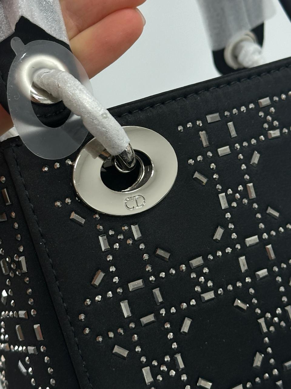 Dior Mini Lady Dior Bag Black Strass Cannage Satin - 7