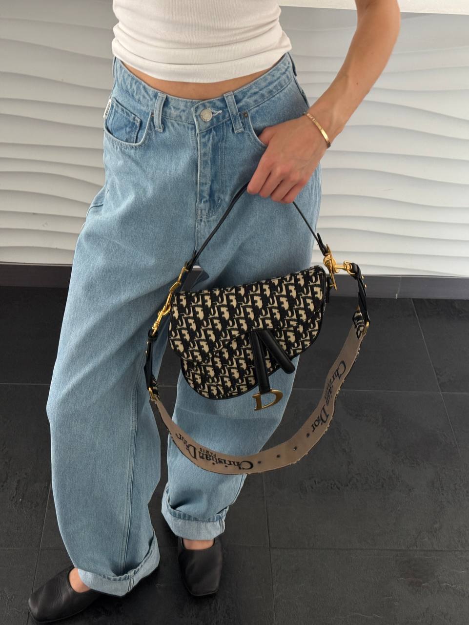 Dior Saddle Bag with Strap Black Dior Oblique Jacquard - 4