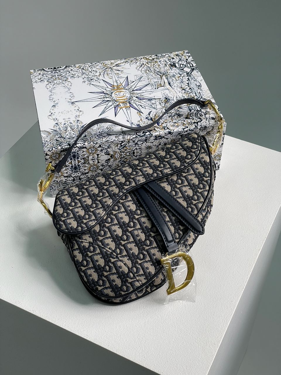 Dior Saddle Bag with Strap Blue Dior Oblique Jacquard - 2