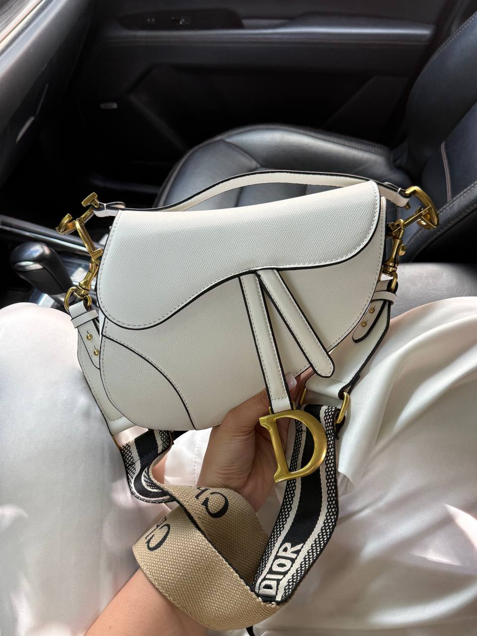 Dior Saddle Bag with Strap Milk Grained Calfskin - 6