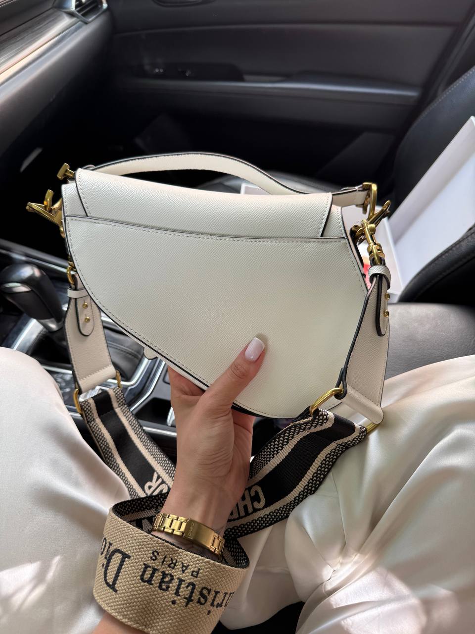 Dior Saddle Bag with Strap Milk Grained Calfskin - 7
