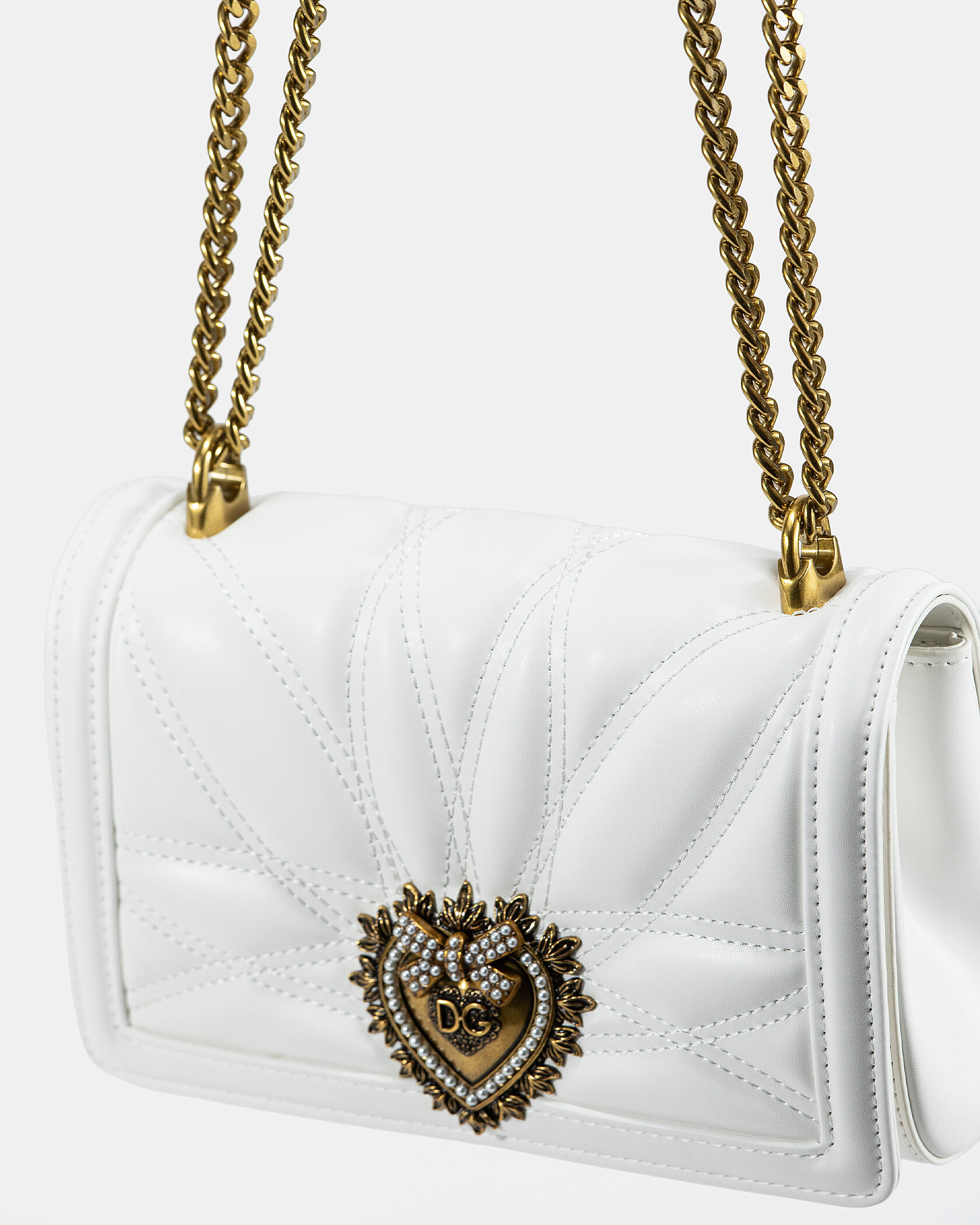 Dolce&amp;Gabbana Medium Devotion Bag in Quilted Nappa Leather White - 7