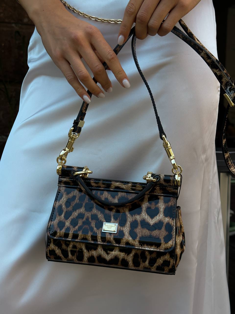 Dolce &amp; Gabbana Sicily Micro Leopard Print Patent Leather Bag - 10