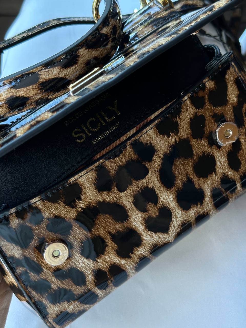 Dolce &amp; Gabbana Sicily Micro Leopard Print Patent Leather Bag - 15