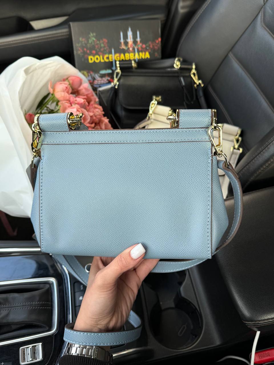 Dolce &amp; Gabbana Sicily Mini Textured-Leather Shoulder Bag in Light Blue - 10