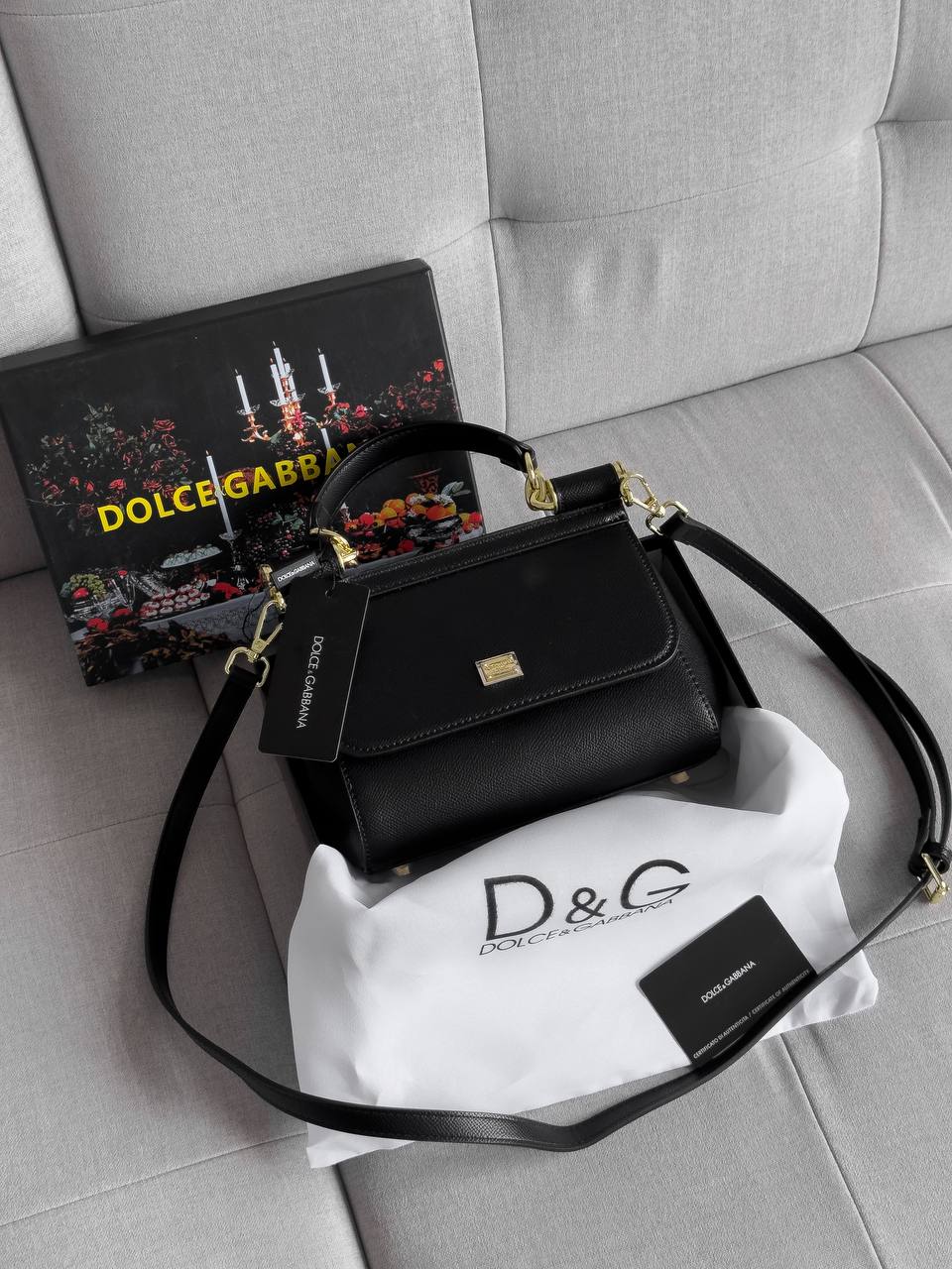Dolce &amp; Gabbana Sicily Mini Textured Leather Top Handle Bag in Black - 4