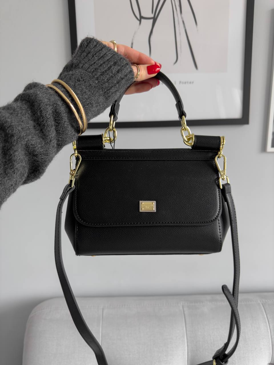 Dolce &amp; Gabbana Sicily Mini Textured Leather Top Handle Bag in Black - 5