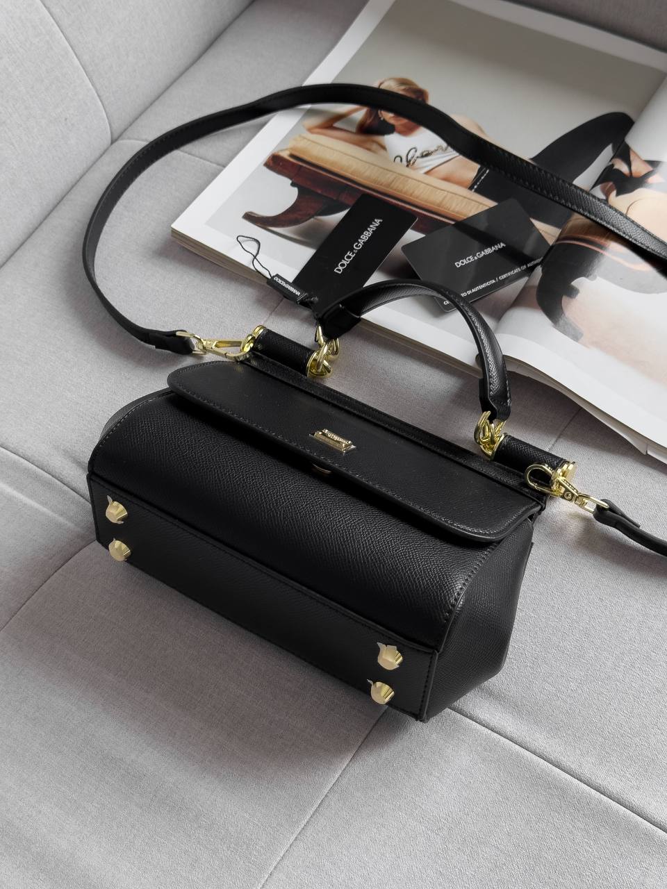 Dolce &amp; Gabbana Sicily Mini Textured Leather Top Handle Bag in Black - 7