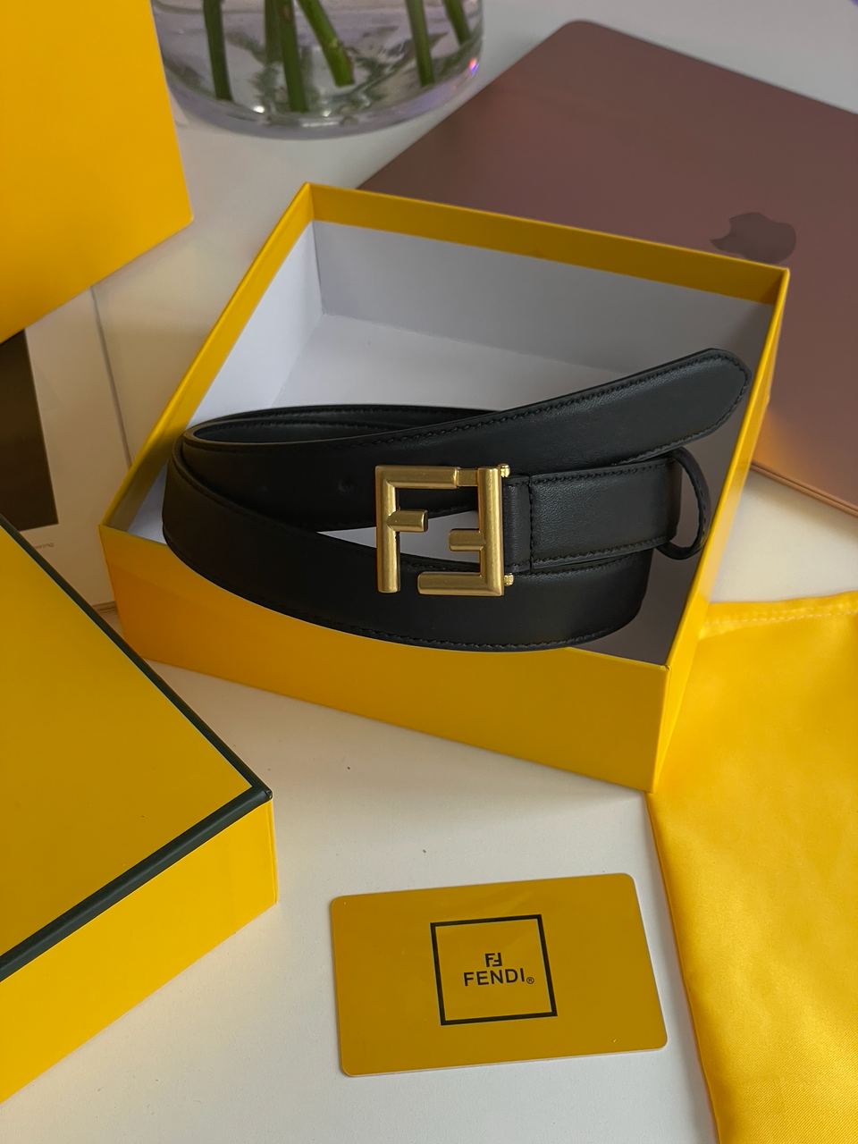 Fendi Black/Gold Leather Belt - 7