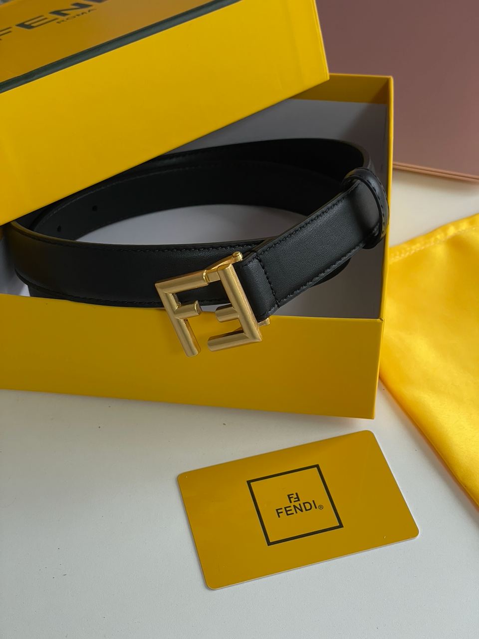 Fendi Black/Gold Leather Belt - 8